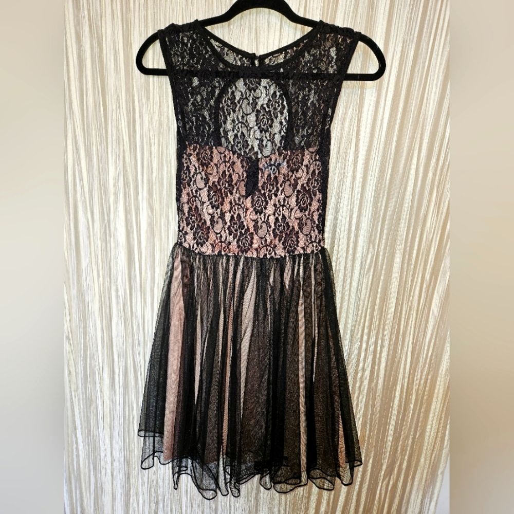 Black & Pink Sheer Lace Dress- Women's Size S